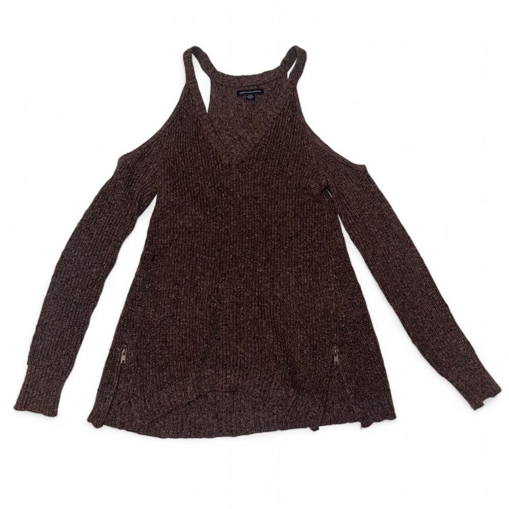 American Eagle brown sweater top with zipper details